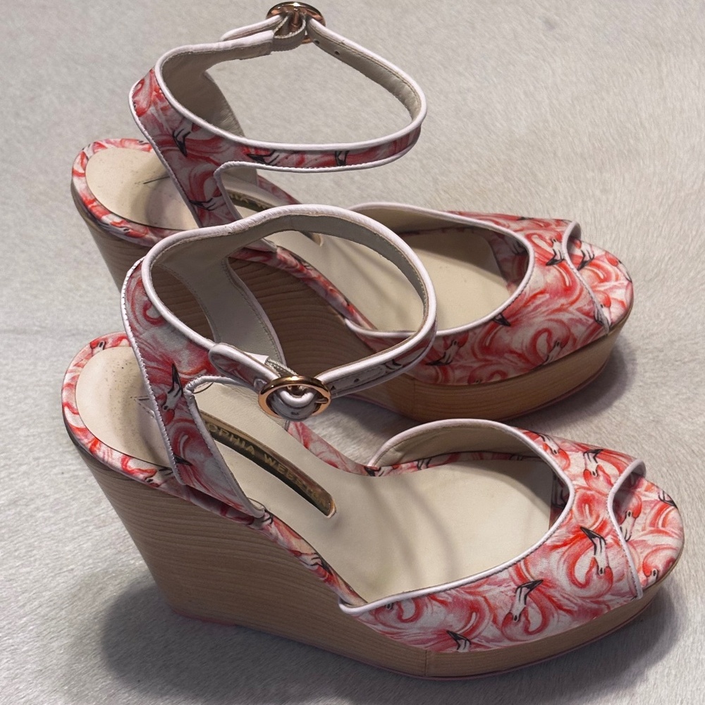 Sophia Webster Flamingo Wedge Sandals Size 381/2 Ankle Straps